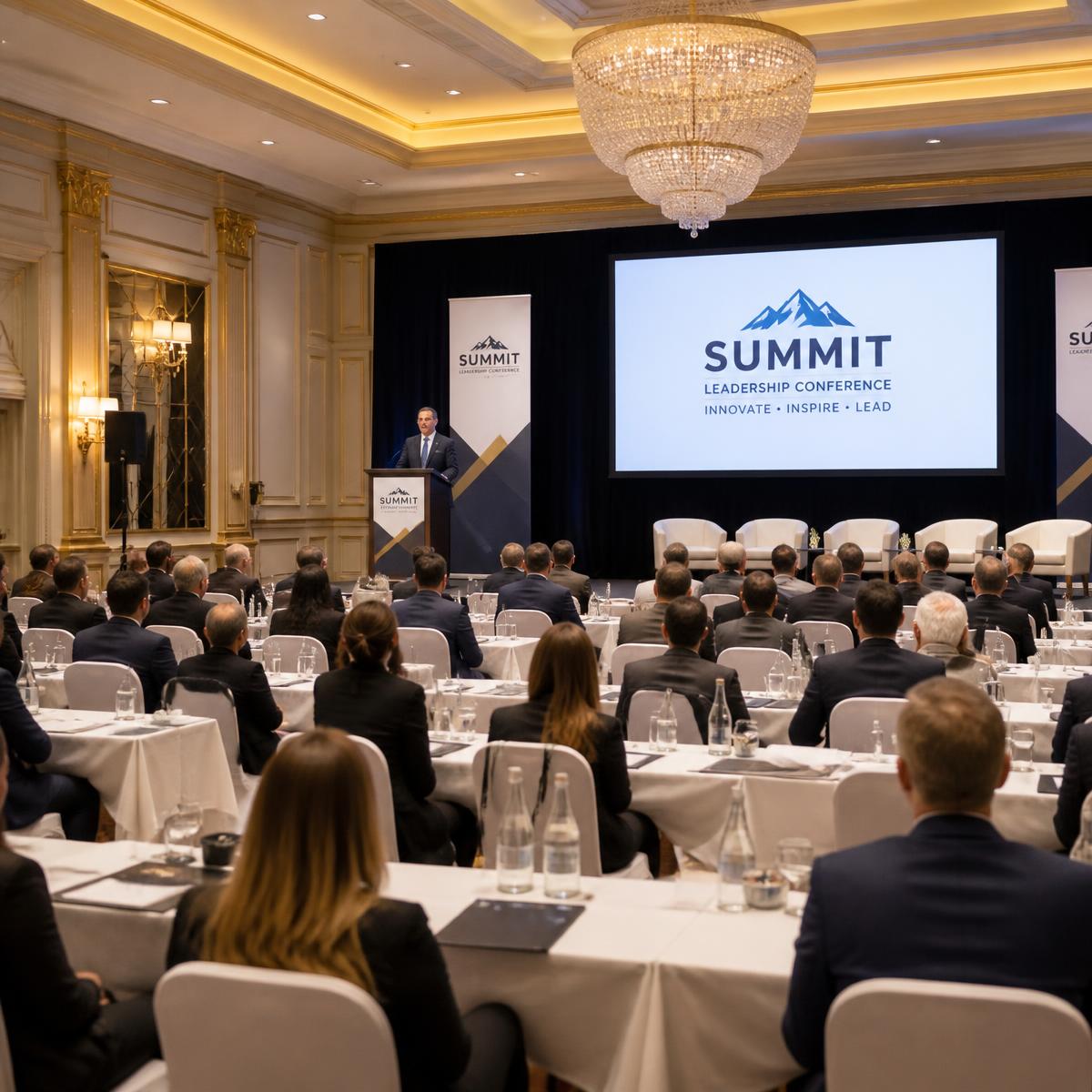 Business conference seating with presentation screen